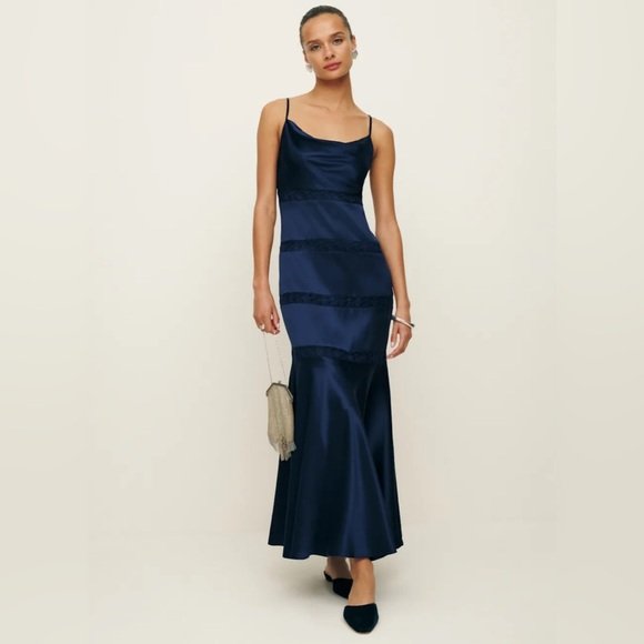 Reformation Dresses & Skirts - Reformation Riah Silk Dress Navy - Size 2